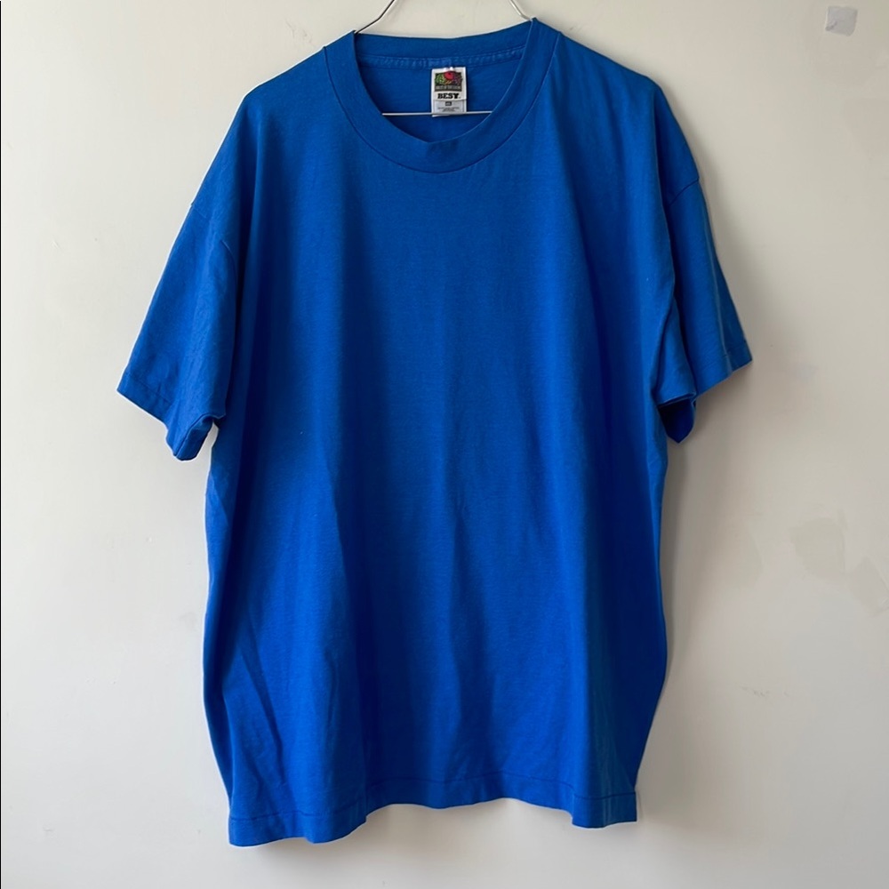 Vintage Fruit of the Loom best Men's Blue T-Shirt blank single stitch xxl